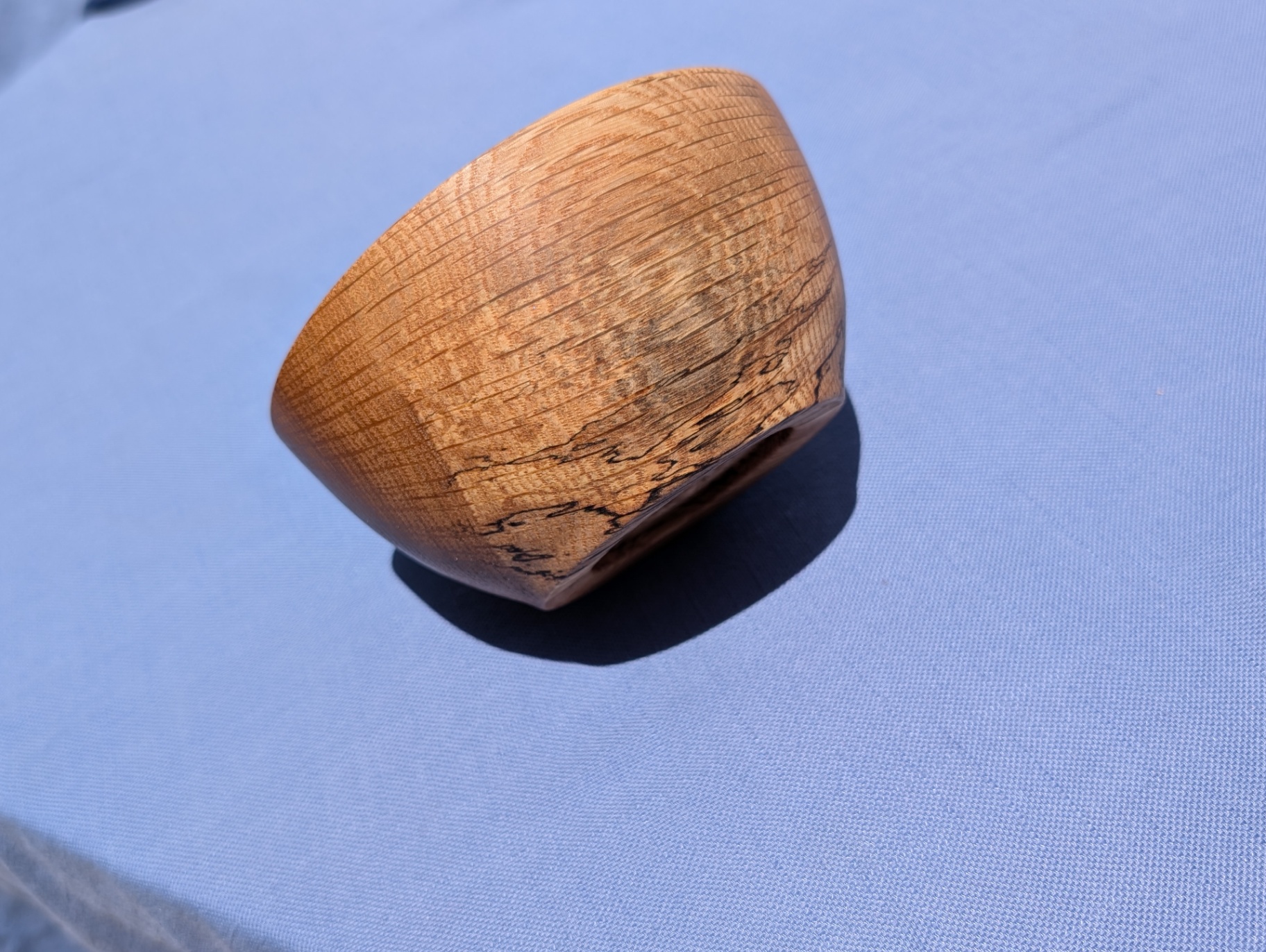 Small spalted oak bowl with strong ray fleck and dark spalting along the base